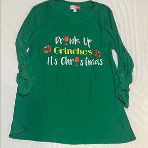 Green Holiday Graphic Long Sleeve Top